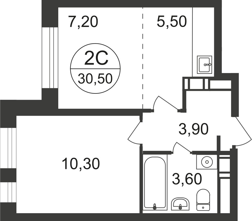 2-комнатная квартира с полной отделкой, 30.5 м2, 12 этаж, дом сдан, ЖК Люберцы, корпус 66 - объявление 2323289 - фото №1