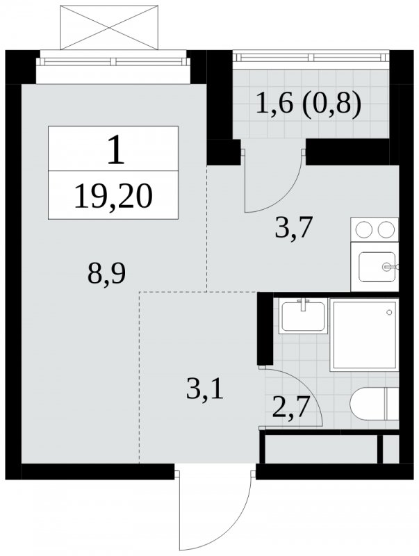 1-комнатная квартира без отделки, 19.2 м2, 12 этаж, сдача 2 квартал 2024 г., ЖК Прокшино, корпус 6.1 - объявление 1662615 - фото №1
