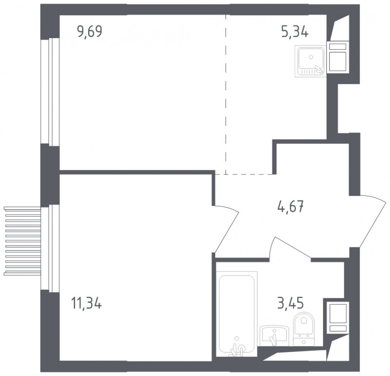 2-комнатная квартира с полной отделкой, 34.49 м2, 5 этаж, сдача 2 квартал 2023 г., ЖК Мытищи Парк, корпус 1 - объявление 1747689 - фото №1