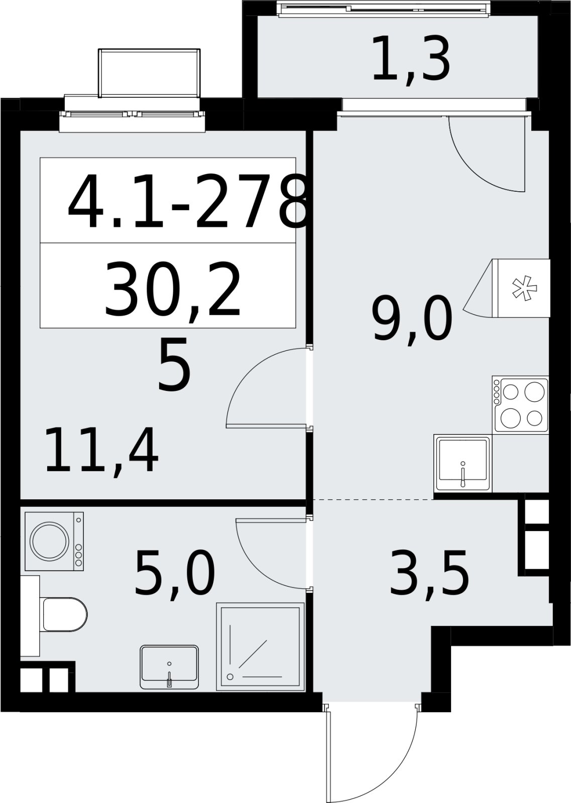 1-комнатная квартира с полной отделкой, 30.2 м2, 3 этаж, сдача 2 квартал 2027 г., ЖК Южные сады, корпус 4.1.2 - объявление 2392789 - фото №1