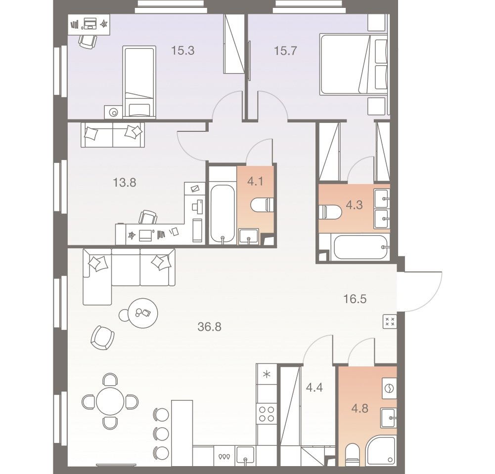 4-комнатная квартира (евро) без отделки, 115.7 м2, 28 этаж, сдача 1 квартал 2026 г., ЖК Twelve, корпус 3 - объявление 2331968 - фото №1