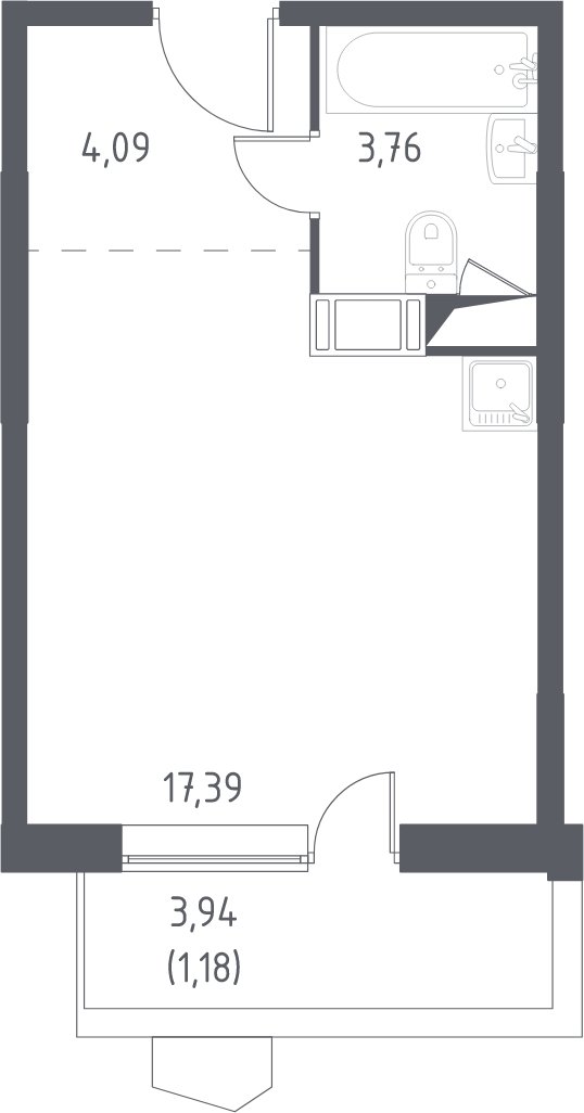 Студия с полной отделкой, 26.42 м2, 9 этаж, дом сдан, ЖК Пригород Лесное, корпус 59 - объявление 1986370 - фото №1