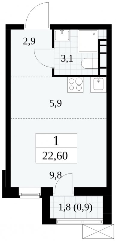 Студия без отделки, 22.6 м2, 7 этаж, сдача 1 квартал 2025 г., ЖК Прокшино, корпус 5.2.5 - объявление 1900864 - фото №1