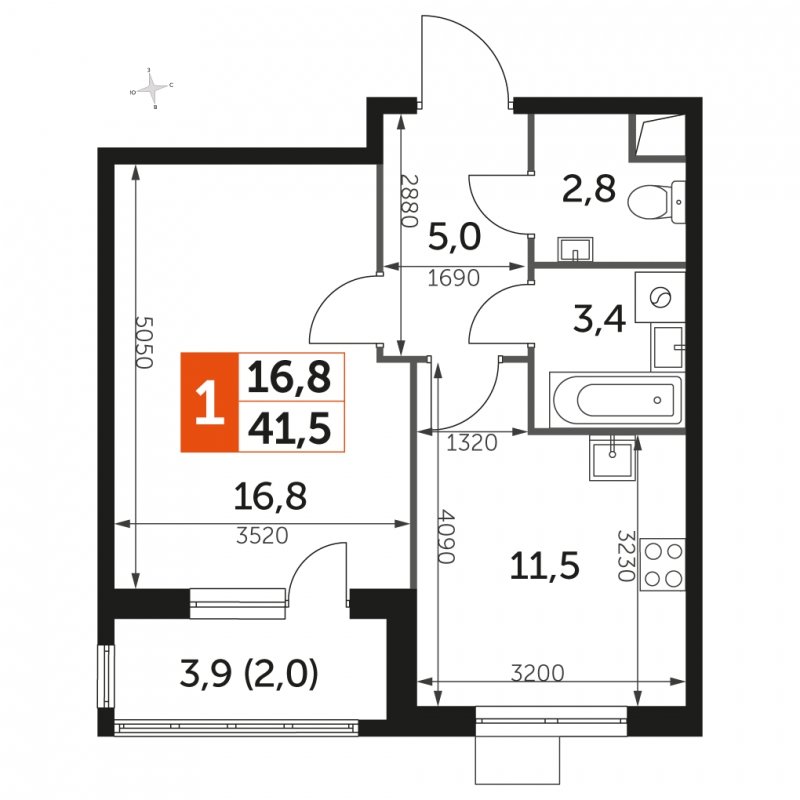 1-комнатная квартира с частичной отделкой, 41.5 м2, 1 этаж, сдача 3 квартал 2023 г., ЖК UP-квартал Римский, корпус 7 - объявление 1662052 - фото №1