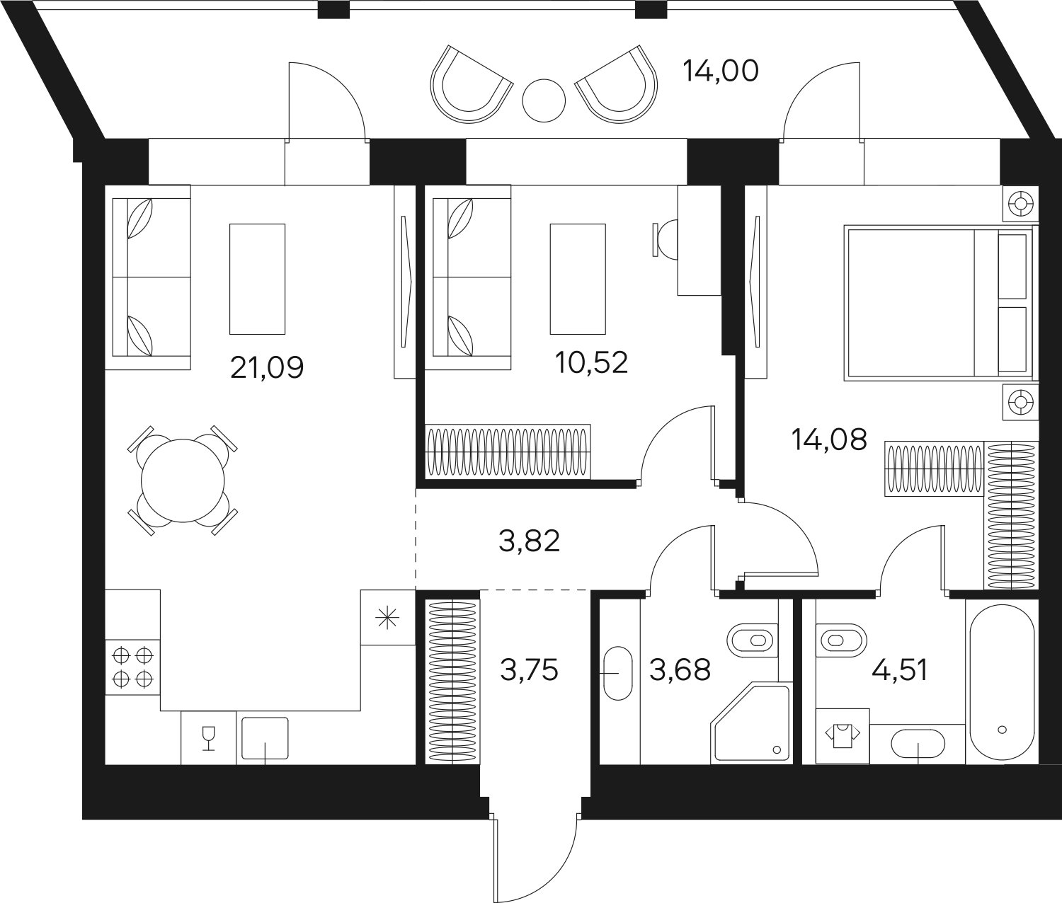 2-комнатная квартира без отделки, 68.45 м2, 6 этаж, сдача 4 квартал 2024 г., ЖК FØRST, корпус 2 - объявление 2249636 - фото №1
