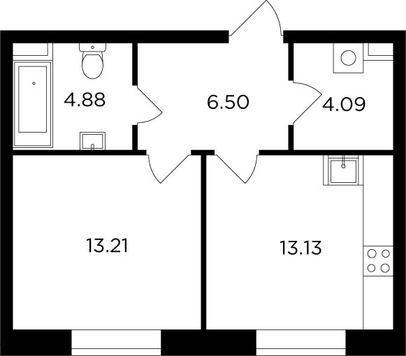 1-комнатная квартира без отделки, 41.8 м2, 13 этаж, сдача 4 квартал 2023 г., ЖК FORIVER, корпус 3 - объявление 2127243 - фото №1