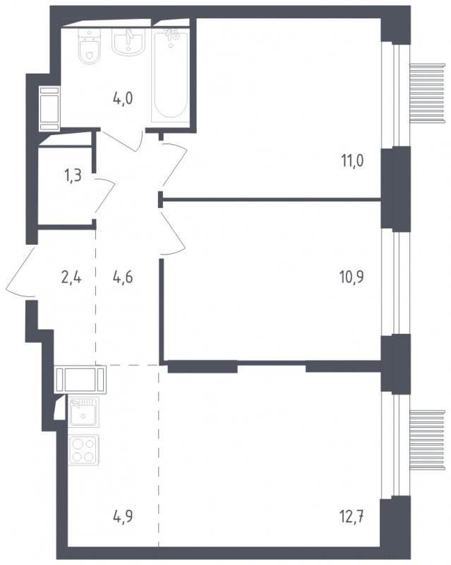 3-комнатная квартира с полной отделкой, 51.8 м2, 13 этаж, сдача 2 квартал 2025 г., ЖК Мытищи Парк, корпус 4 - объявление 1856560 - фото №1