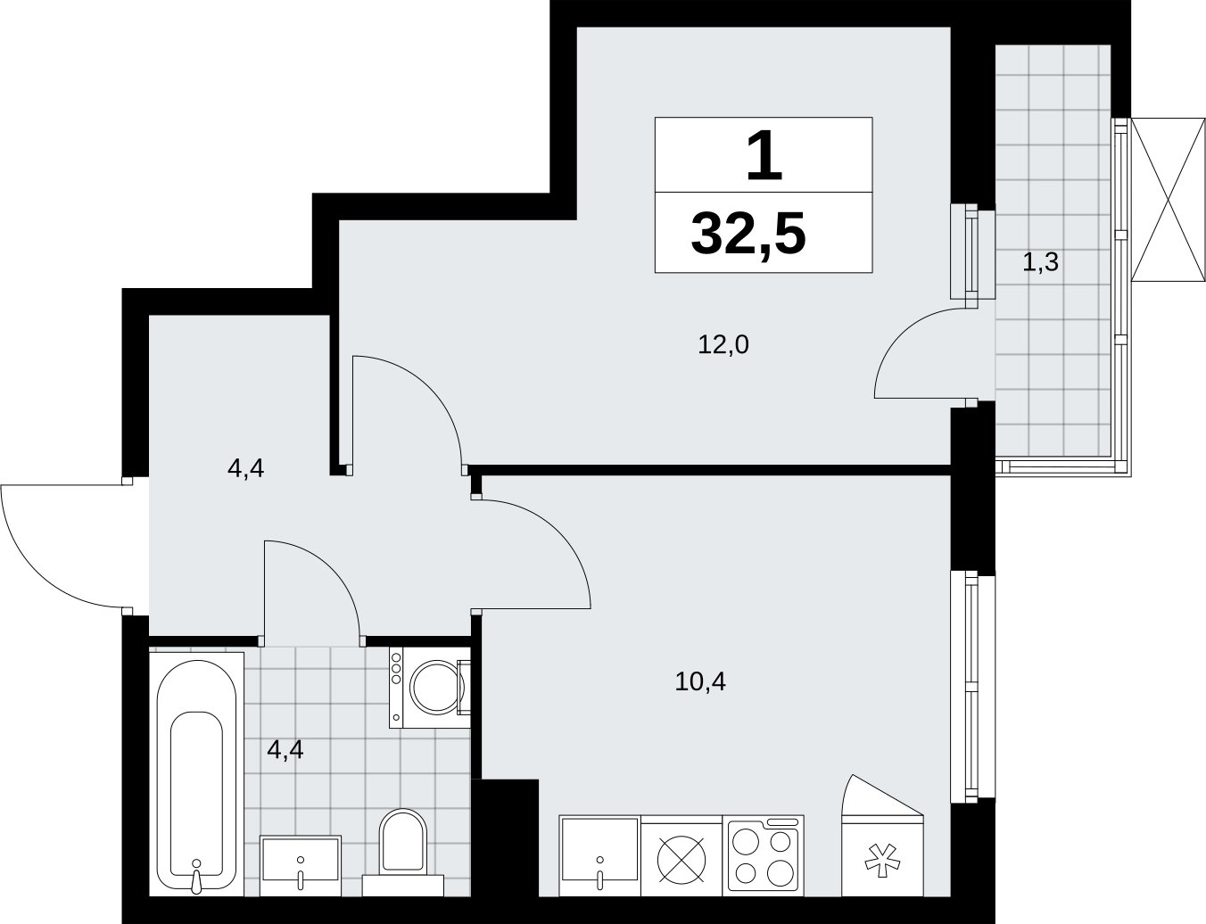 1-комнатная квартира без отделки, 32.5 м2, 4 этаж, сдача 2 квартал 2026 г., ЖК Дзен-кварталы, корпус 6.1.1 - объявление 2327039 - фото №1