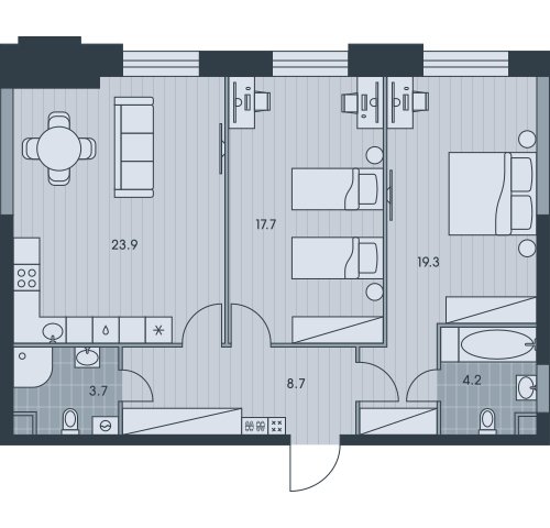 3-комнатная квартира без отделки, 77.5 м2, 8 этаж, сдача 3 квартал 2025 г., ЖК EVER, корпус 4 - объявление 2397927 - фото №1