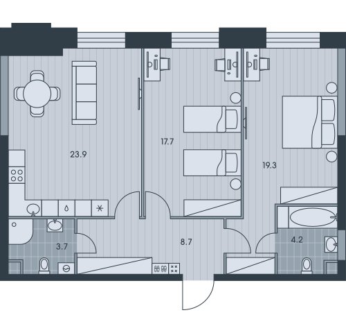 3-комнатная квартира без отделки, 77.5 м2, 14 этаж, сдача 3 квартал 2025 г., ЖК EVER, корпус 4 - объявление 2412596 - фото №1