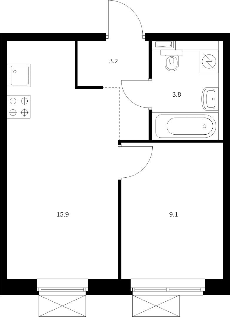 1-комнатная квартира с полной отделкой, 32 м2, 14 этаж, сдача 4 квартал 2023 г., ЖК Восточное Бутово, корпус 16 - объявление 1982842 - фото №1