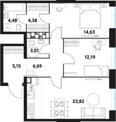 3-комнатная квартира без отделки, 74.35 м2, 23 этаж, сдача 1 квартал 2024 г., ЖК Инноватор, корпус Б - объявление 2260489 - фото №1