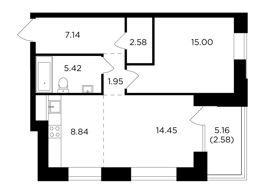 2-комнатная квартира без отделки, 57.96 м2, 7 этаж, сдача 4 квартал 2023 г., ЖК FORIVER, корпус 6 - объявление 2127249 - фото №1