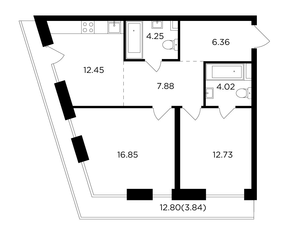 2-комнатная квартира с частичной отделкой, 68.38 м2, 11 этаж, дом сдан, ЖК FORIVER, корпус 8 - объявление 2371303 - фото №1