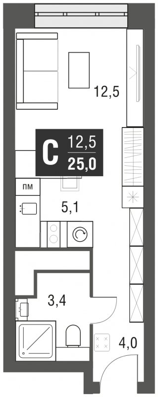 Студия с полной отделкой, 25 м2, 18 этаж, сдача 2 квартал 2024 г., ЖК AFI Tower, корпус 1 - объявление 2158092 - фото №1
