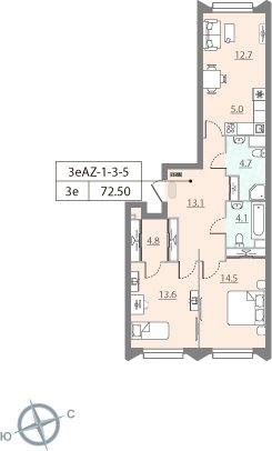 2-комнатная квартира без отделки, 44 м2, 15 этаж, дом сдан, ЖК ЗИЛАРТ, корпус 13 - объявление 2123580 - фото №1
