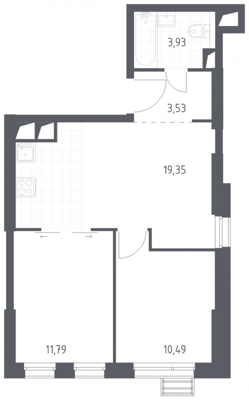 2-комнатные апартаменты с полной отделкой, 49.09 м2, 7 этаж, сдача 4 квартал 2023 г., ЖК Квартал Спутник, корпус 15 - объявление 1544298 - фото №1