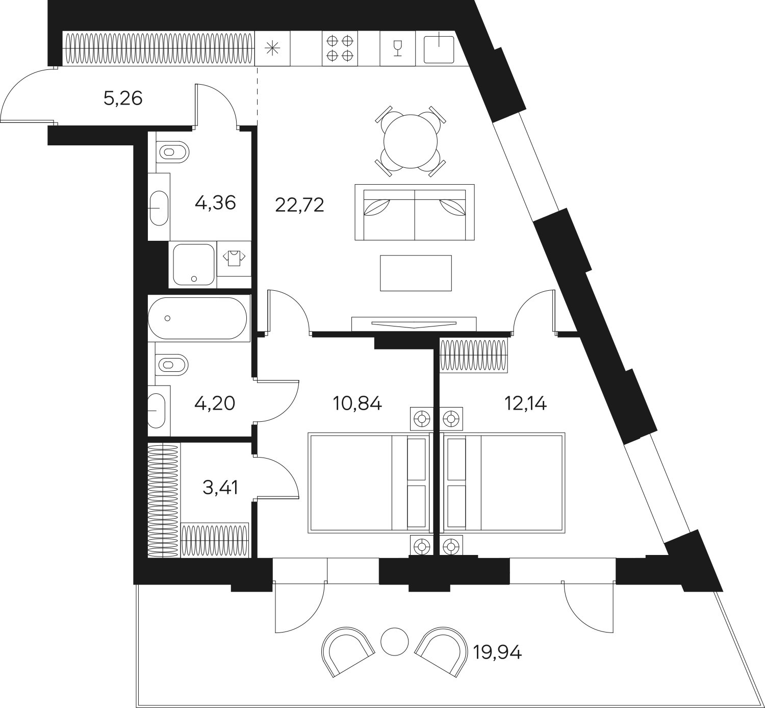 2-комнатная квартира без отделки, 68.91 м2, 1 этаж, сдача 4 квартал 2024 г., ЖК FØRST, корпус 2 - объявление 1968281 - фото №1