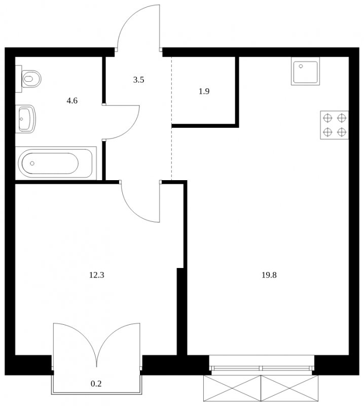 1-комнатная квартира без отделки, 42.3 м2, 17 этаж, сдача 4 квартал 2023 г., ЖК Holland park, корпус 11 - объявление 1690150 - фото №1