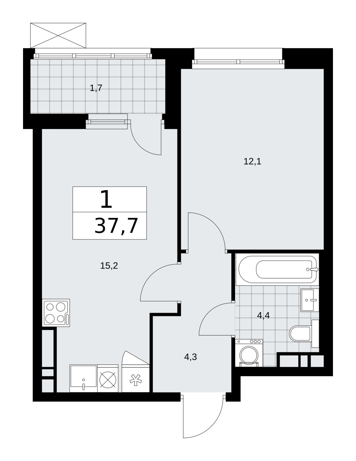 1-комнатная квартира с частичной отделкой, 37.7 м2, 10 этаж, сдача 2 квартал 2026 г., ЖК Дзен-кварталы, корпус 4.1 - объявление 2251387 - фото №1