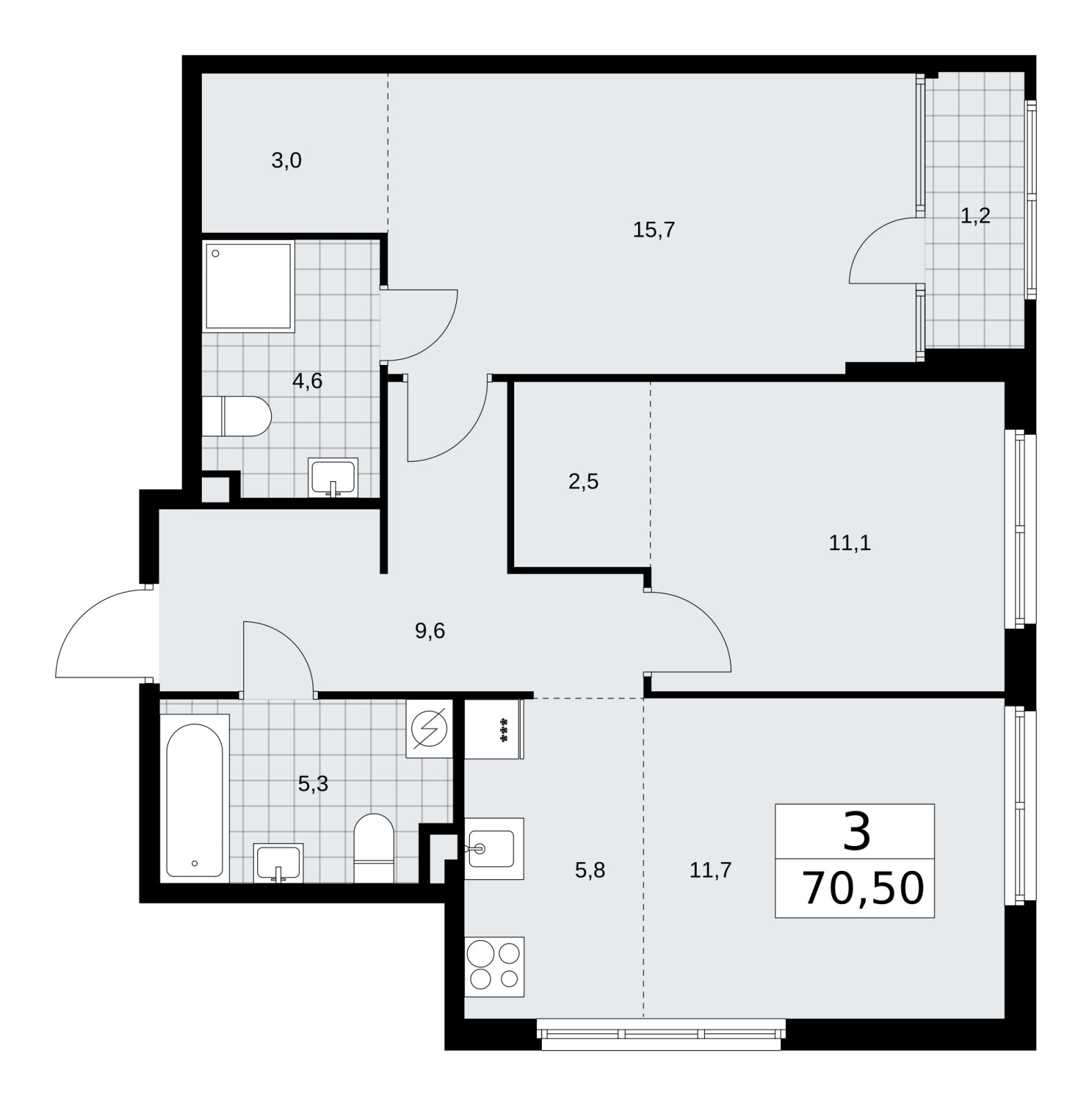 3-комнатная квартира (евро) с частичной отделкой, 70.5 м2, 2 этаж, сдача 1 квартал 2026 г., ЖК Дом на Зорге, корпус 25 - объявление 2220980 - фото №1