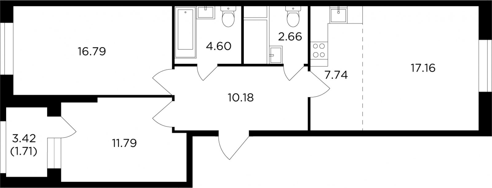3-комнатная квартира без отделки, 72.63 м2, 27 этаж, дом сдан, ЖК КутузовGRAD 2, корпус 5 - объявление 2278823 - фото №1
