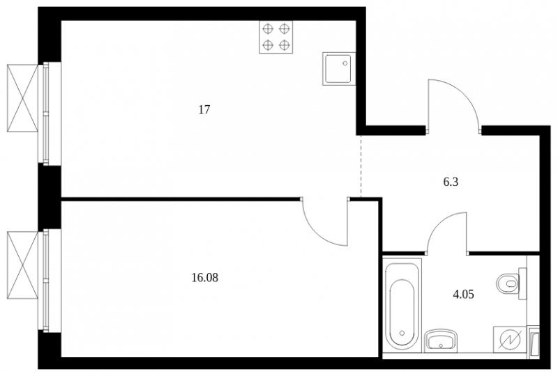 1-комнатная квартира с полной отделкой, 43.43 м2, 21 этаж, сдача 2 квартал 2023 г., ЖК Новохохловская 15, корпус 1 - объявление 1558525 - фото №1