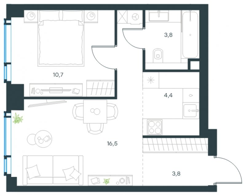 2-комнатная квартира (евро) без отделки, 39.2 м2, 11 этаж, сдача 2 квартал 2025 г., ЖК Level Мичуринский, корпус 2 - объявление 2366551 - фото №1