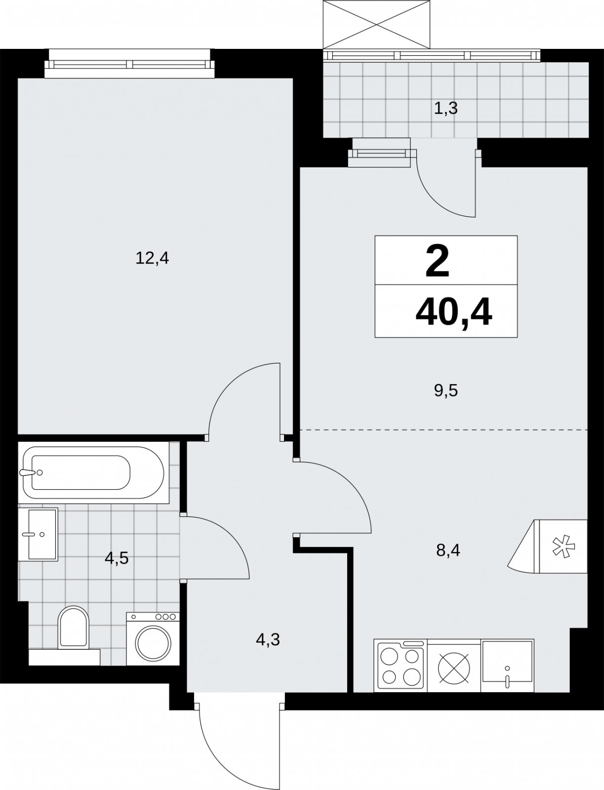 2-комнатная квартира (евро) без отделки, 40.4 м2, 2 этаж, сдача 2 квартал 2026 г., ЖК Бунинские кварталы, корпус 9.1 - объявление 2323472 - фото №1