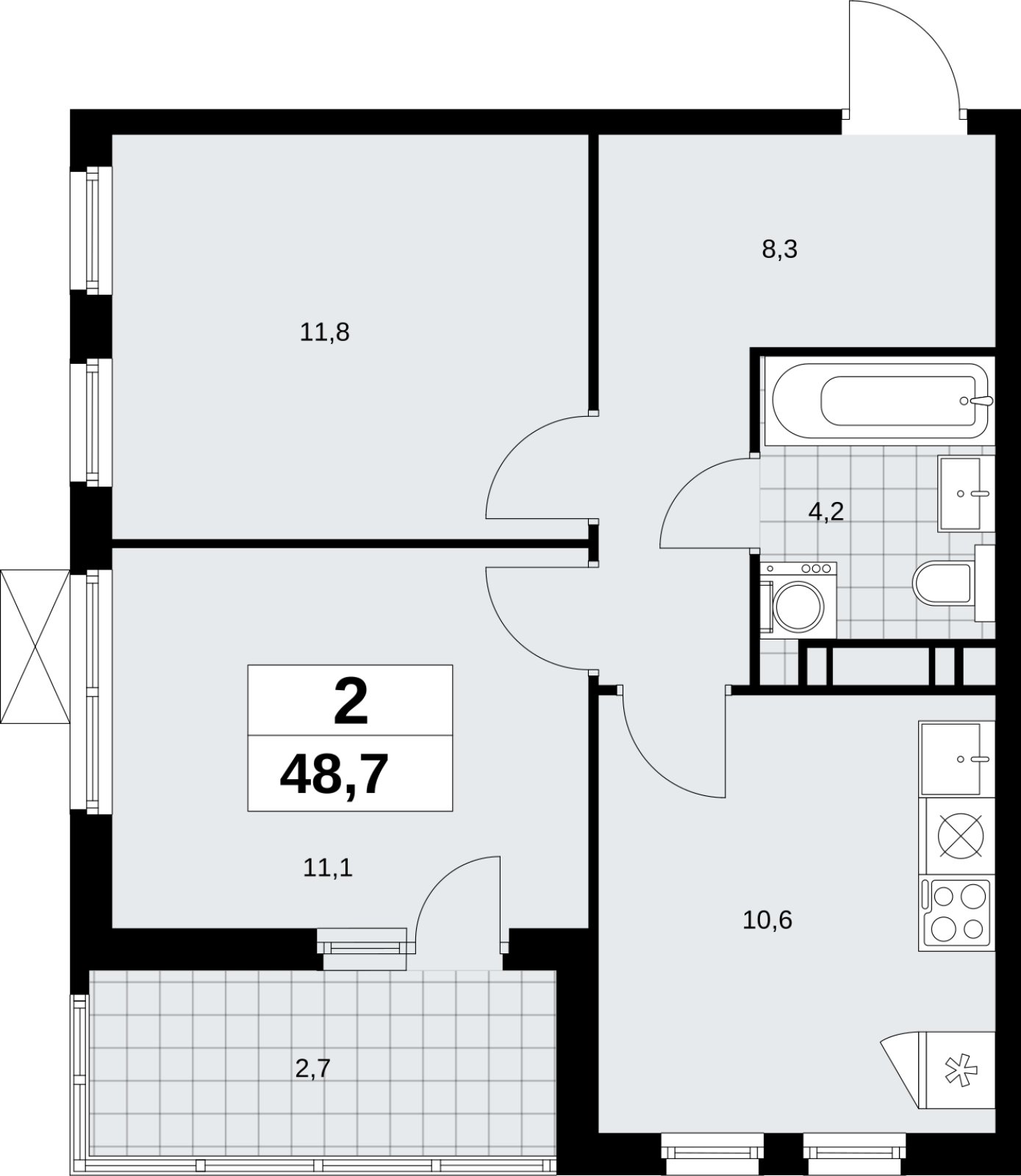 2-комнатная квартира без отделки, 48.7 м2, 8 этаж, сдача 4 квартал 2026 г., ЖК Скандинавия, корпус 2.18.1.2 - объявление 2350676 - фото №1