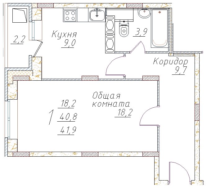 1-комнатная квартира без отделки, 41.9 м2, 7 этаж, дом сдан, ЖК Полет Купавна, корпус 1 - объявление 1840140 - фото №1