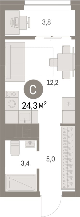 Студия с частичной отделкой, 24.33 м2, 12 этаж, сдача 1 квартал 2025 г., ЖК Первый квартал, корпус 5 - объявление 2310689 - фото №1