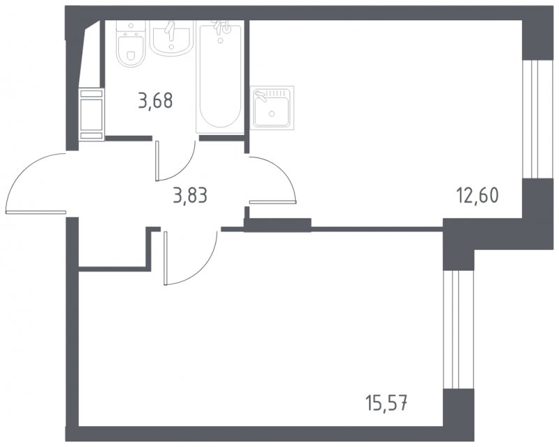 1-комнатная квартира с полной отделкой, 35.68 м2, 16 этаж, сдача 3 квартал 2023 г., ЖК Люберцы, корпус 66 - объявление 1650750 - фото №1