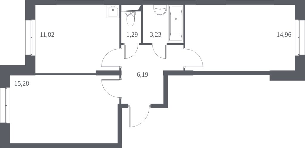 2-комнатная квартира без отделки, 52.8 м2, 1 этаж, дом сдан, ЖК Остафьево, корпус 9 - объявление 1984704 - фото №1
