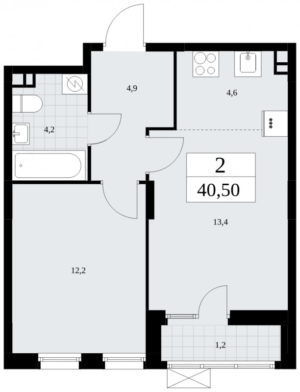 2-комнатная квартира (евро) с частичной отделкой, 40.5 м2, 3 этаж, сдача 1 квартал 2025 г., ЖК Дзен-кварталы, корпус 1.2 - объявление 1895636 - фото №1