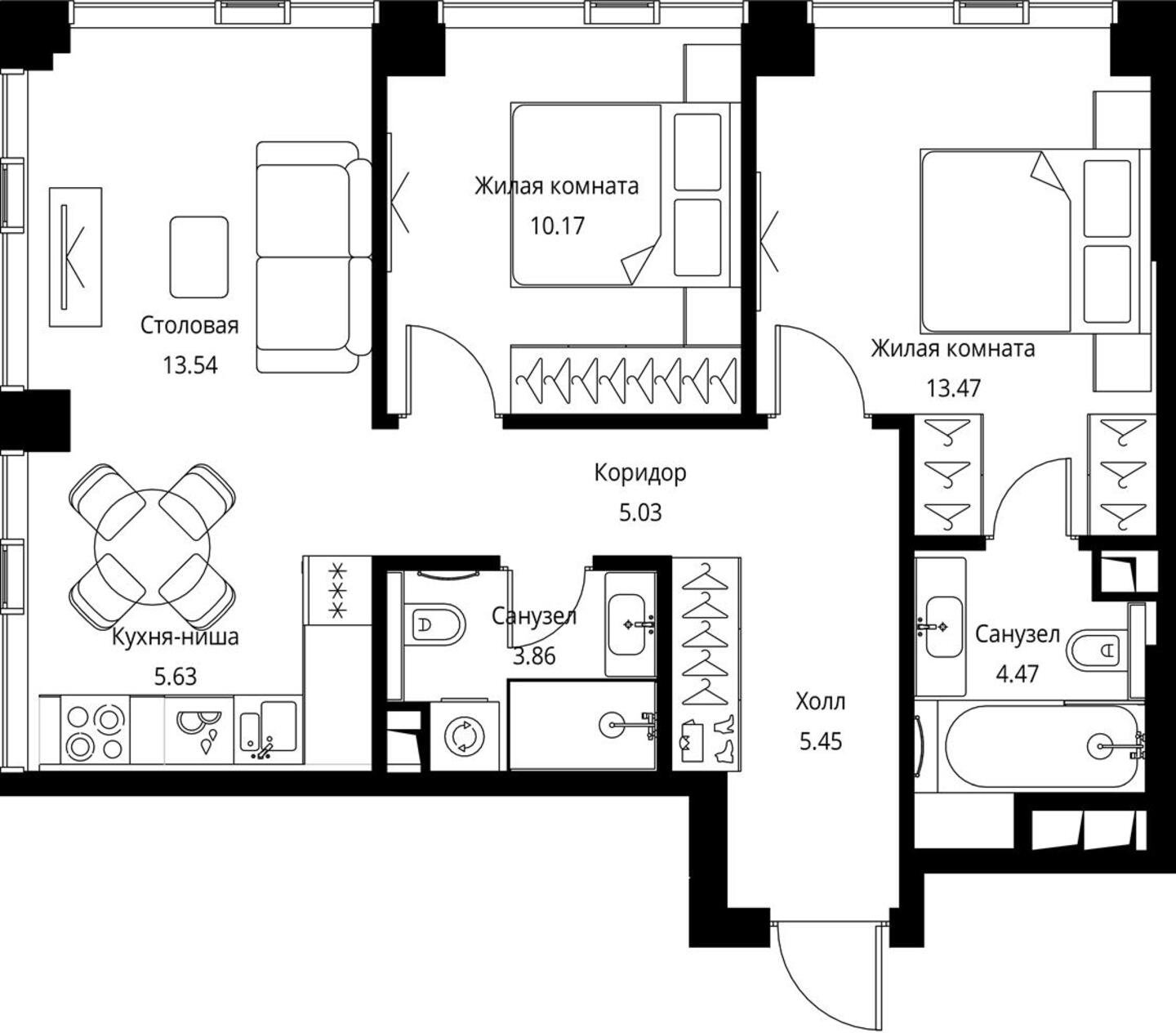 2-комнатная квартира с частичной отделкой, 61.62 м2, 21 этаж, сдача 3 квартал 2026 г., ЖК City Bay, корпус North Ocean 1 - объявление 2240536 - фото №1