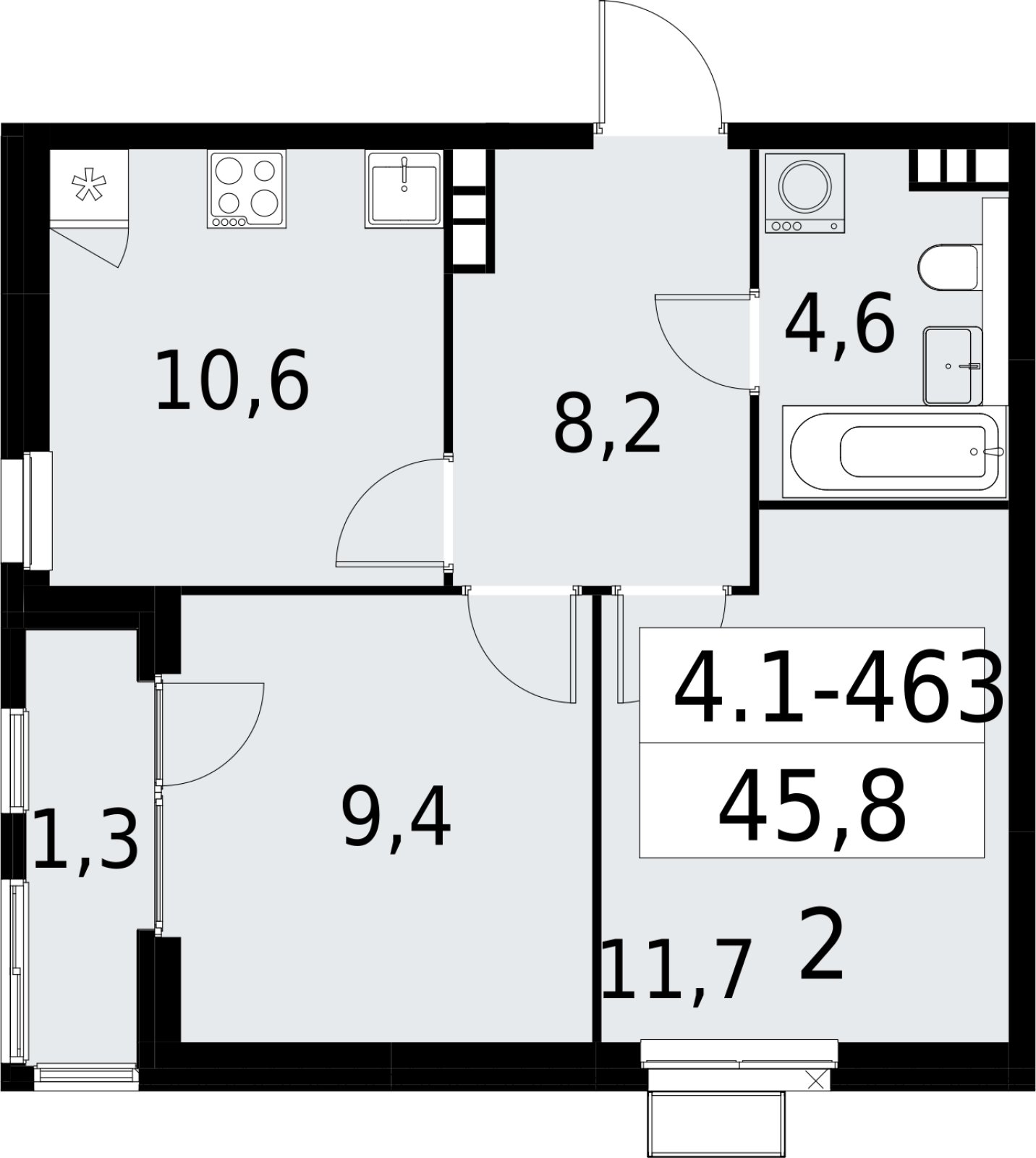 2-комнатная квартира с полной отделкой, 45.8 м2, 10 этаж, сдача 2 квартал 2027 г., ЖК Южные сады, корпус 4.1.2 - объявление 2392968 - фото №1