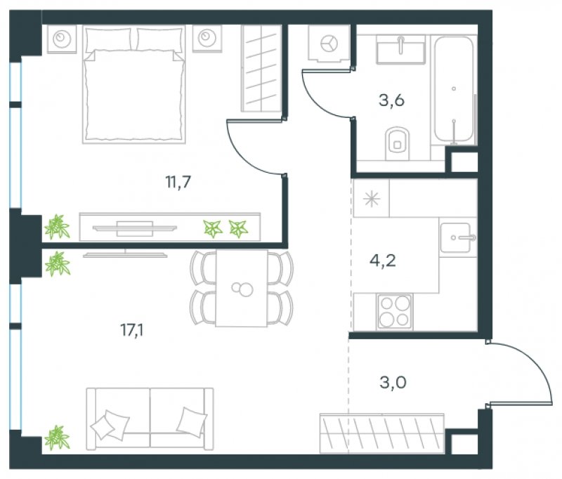2-комнатная квартира (евро) с частичной отделкой, 39.6 м2, 27 этаж, сдача 4 квартал 2024 г., ЖК Level Мичуринский, корпус 5 - объявление 1693703 - фото №1