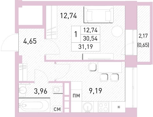 1-комнатная квартира с полной отделкой, 30.9 м2, 14 этаж, сдача 2 квартал 2023 г., ЖК Столичный, корпус 24 - объявление 2155063 - фото №1