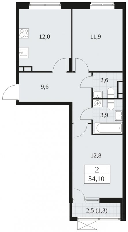 2-комнатная квартира без отделки, 54.1 м2, 8 этаж, сдача 1 квартал 2025 г., ЖК Прокшино, корпус 5.1.4 - объявление 1994403 - фото №1