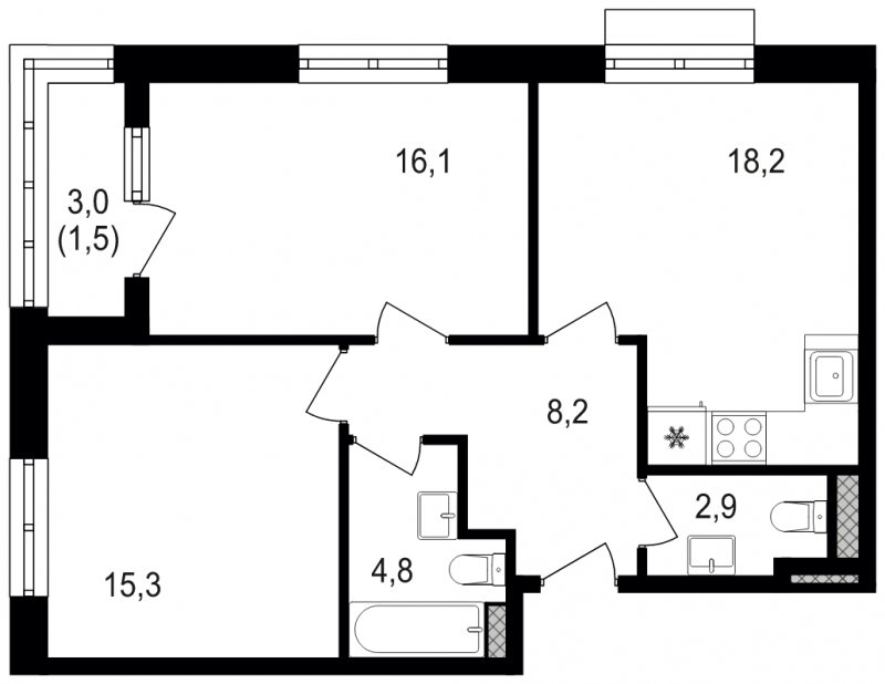 2-комнатная квартира без отделки, 67 м2, 8 этаж, сдача 3 квартал 2024 г., ЖК Михалковский, корпус 3 - объявление 1771517 - фото №1