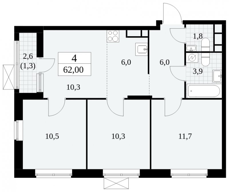 4-комнатная квартира (евро) с частичной отделкой, 62 м2, 8 этаж, сдача 2 квартал 2025 г., ЖК Прокшино, корпус 5.1.2 - объявление 1860077 - фото №1