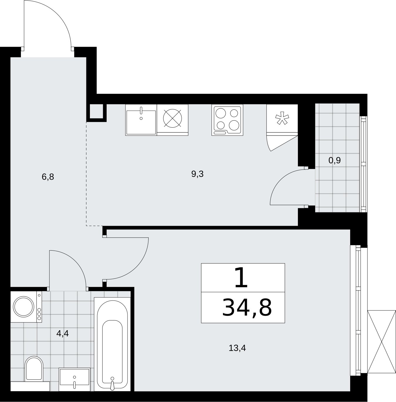 1-комнатная квартира без отделки, 34.8 м2, 2 этаж, сдача 2 квартал 2026 г., ЖК Бунинские кварталы, корпус 7.3 - объявление 2313831 - фото №1