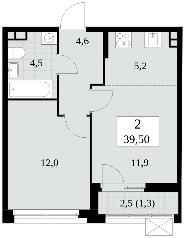 2-комнатная квартира (евро) без отделки, 39.5 м2, 4 этаж, сдача 4 квартал 2024 г., ЖК Скандинавия, корпус 2.27.3 - объявление 1840564 - фото №1