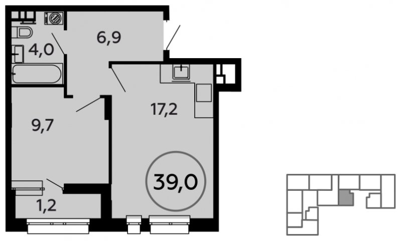1-комнатная квартира без отделки, 39 м2, 12 этаж, дом сдан, ЖК Скандинавия, корпус 6.1 - объявление 1049957 - фото №1