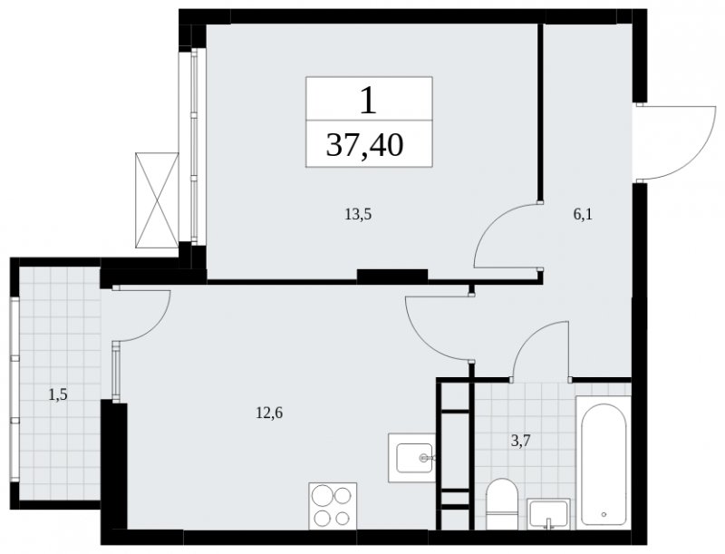 1-комнатная квартира с частичной отделкой, 37.4 м2, 12 этаж, сдача 4 квартал 2024 г., ЖК Скандинавия, корпус 35.1.2 - объявление 1779517 - фото №1