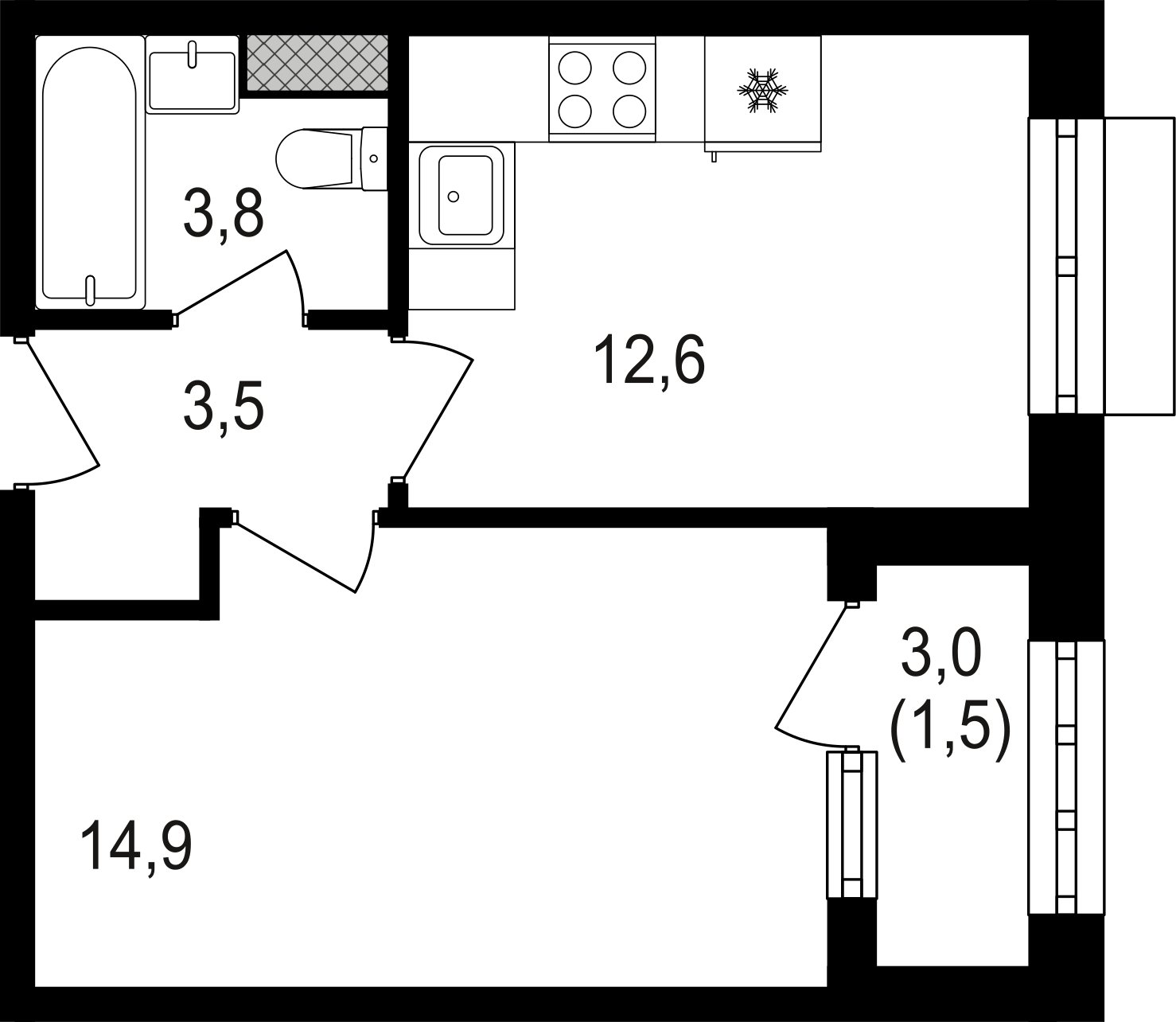 1-комнатная квартира без отделки, 36.7 м2, 9 этаж, сдача 3 квартал 2024 г., ЖК Михалковский, корпус 3 - объявление 2389999 - фото №1