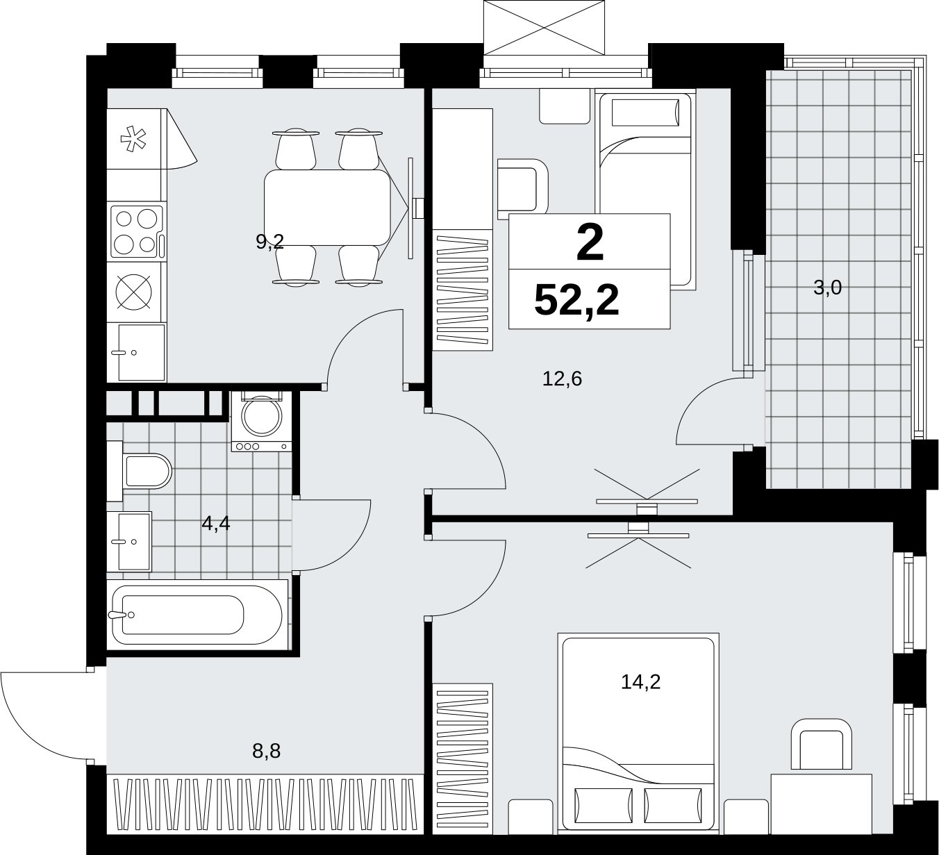 2-комнатная квартира с полной отделкой, 52.2 м2, 11 этаж, сдача 1 квартал 2027 г., ЖК Скандинавия, корпус 2.18.2.3 - объявление 2351405 - фото №1