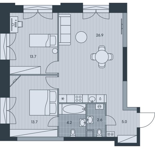 3-комнатная квартира без отделки, 66.1 м2, 4 этаж, сдача 3 квартал 2025 г., ЖК EVER, корпус 6 - объявление 2377025 - фото №1