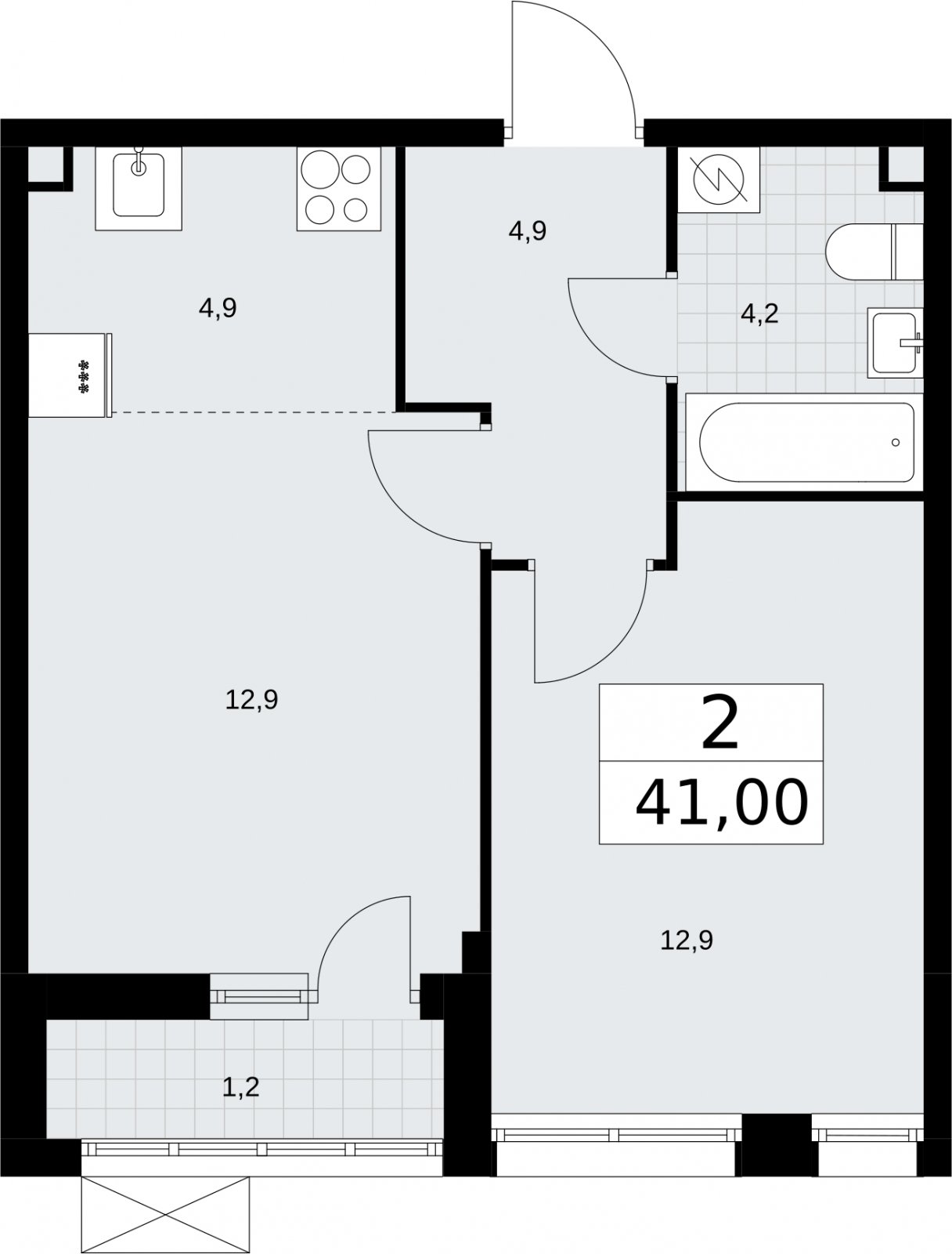2-комнатная квартира (евро) без отделки, 41 м2, 2 этаж, сдача 3 квартал 2026 г., ЖК Родные кварталы, корпус 2 - объявление 2295323 - фото №1